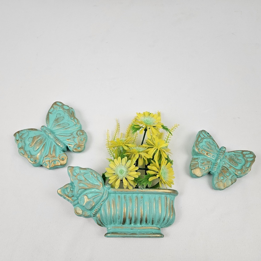 Vintage Turquoise Butterfly Wall Decor Hanging Bath Nursery Kitsch Retro MCM